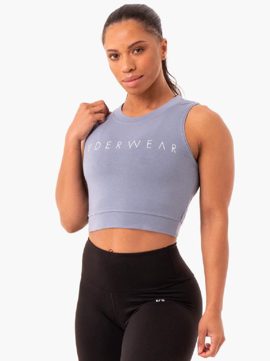 Grey Women\'s Ryderwear Motion Crop Tanks | A2X59690