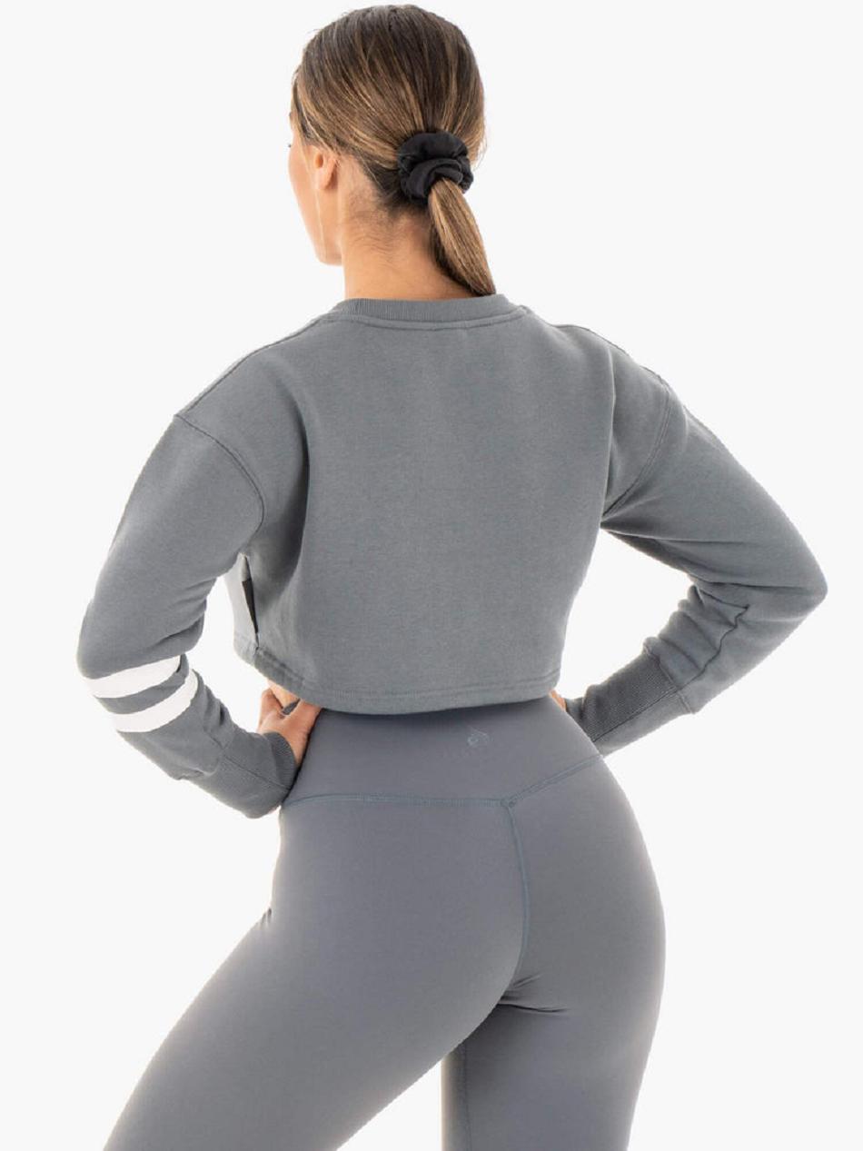 Grey Women's Ryderwear Motion Cropped Sweater Top | 59EW77030