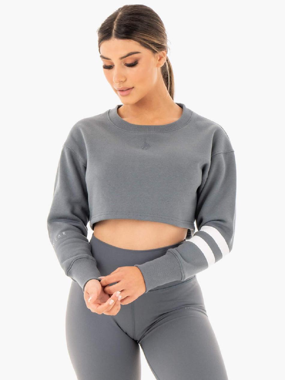 Grey Women's Ryderwear Motion Cropped Sweater Top | 59EW77030