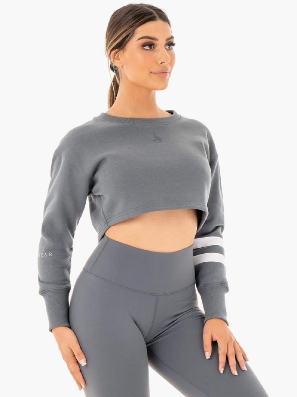 Grey Women's Ryderwear Motion Cropped Sweater Top | 59EW77030