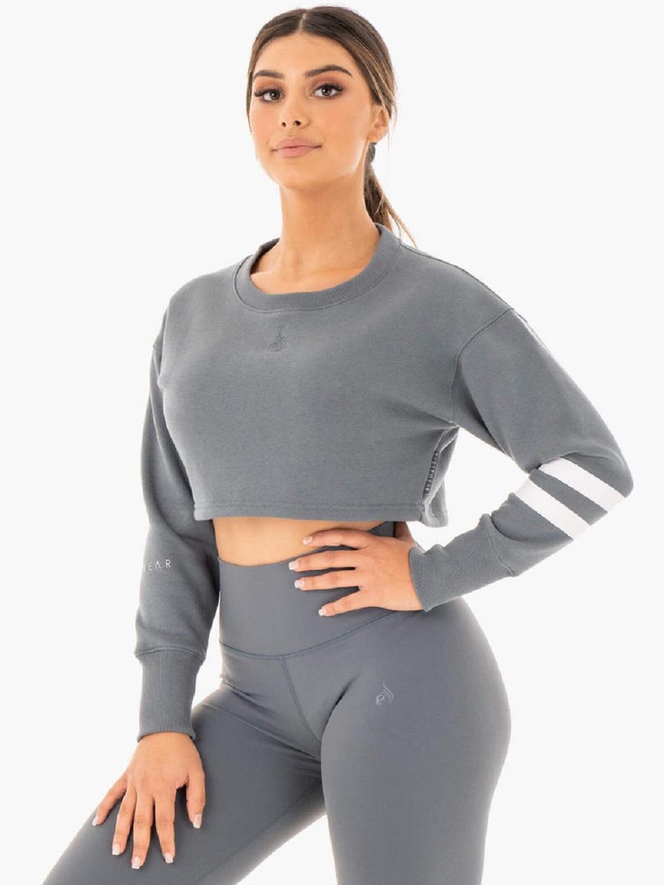 Grey Women\'s Ryderwear Motion Cropped Sweater Top | 59EW77030