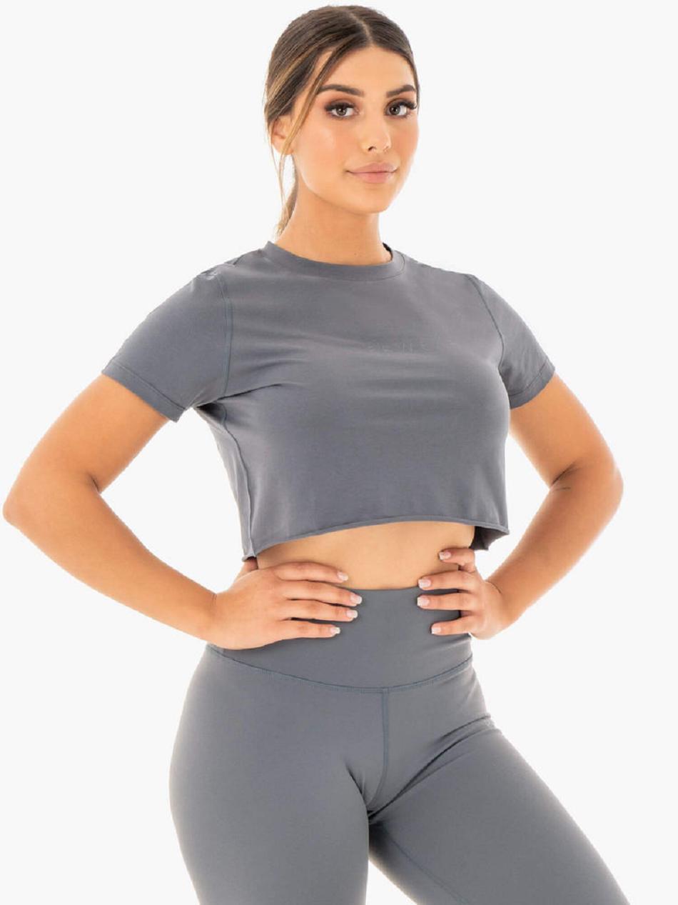 Grey Women's Ryderwear Motion Cropped T-Shirt Top | 58RT10630