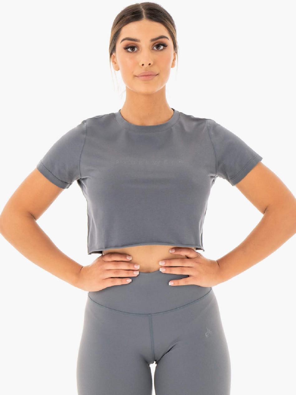 Grey Women's Ryderwear Motion Cropped T-Shirt Top | 58RT10630