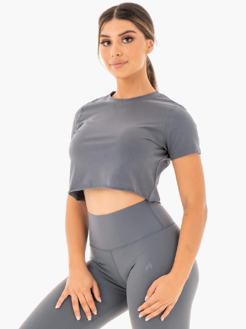 Grey Women\'s Ryderwear Motion Cropped T-Shirt Top | 58RT10630