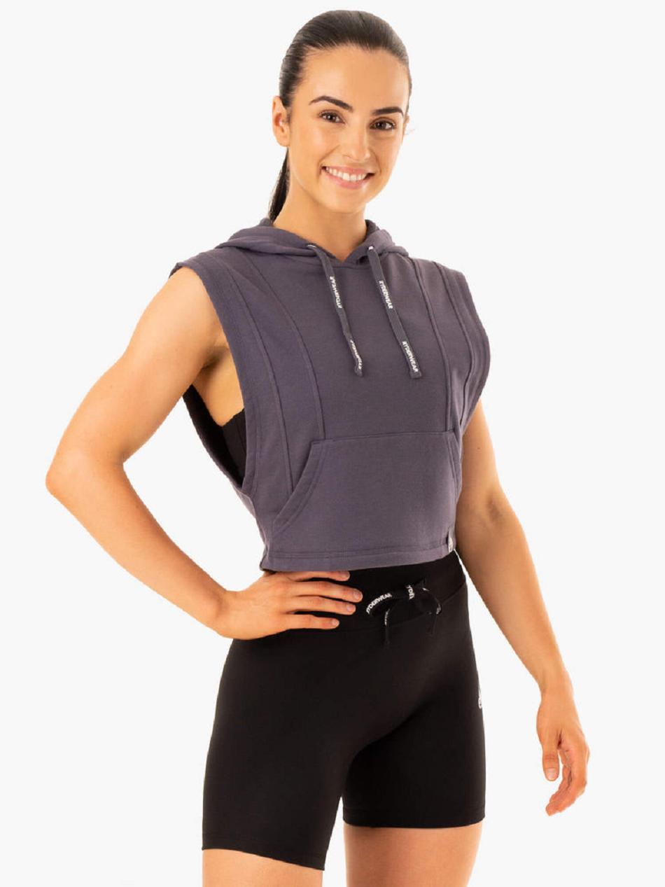 Grey Women's Ryderwear Replay Sleeveless Hoodie | 67U7157121