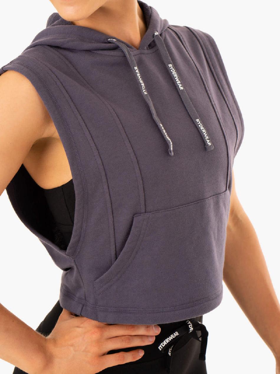 Grey Women's Ryderwear Replay Sleeveless Hoodie | 67U7157121