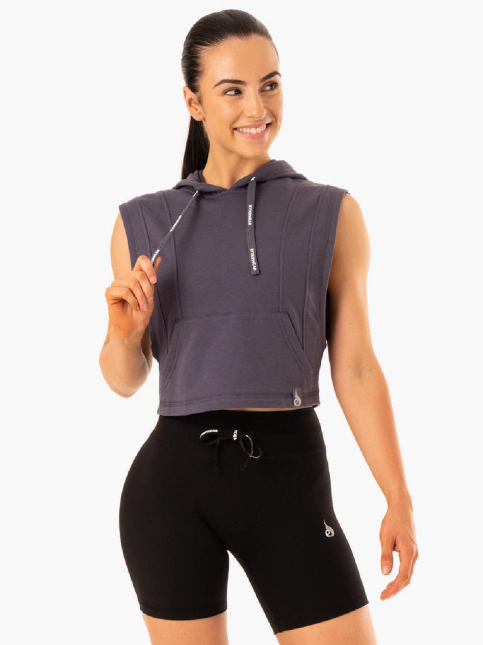 Grey Women\'s Ryderwear Replay Sleeveless Hoodie | 67U7157121