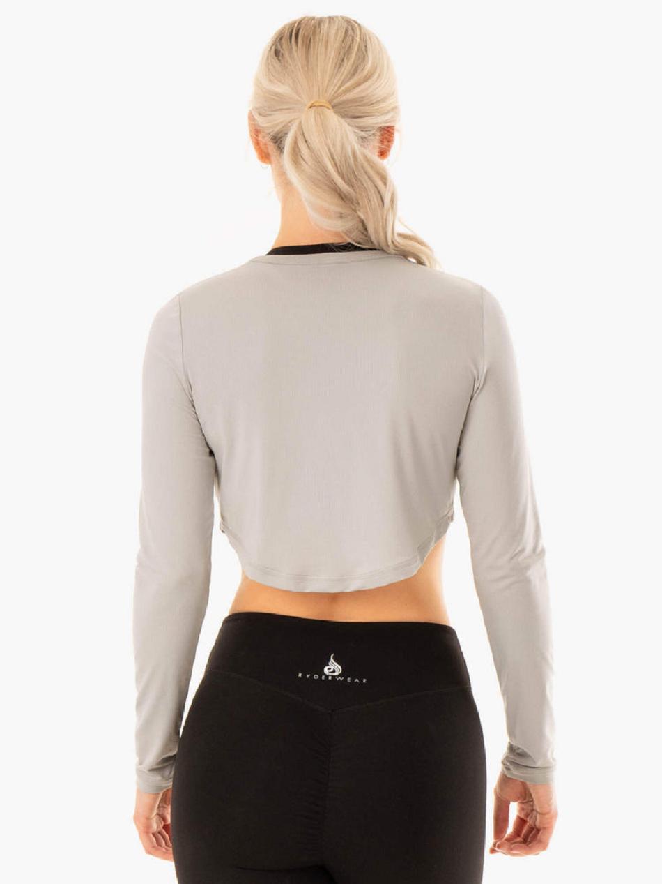 Grey Women's Ryderwear Revival Long Sleeve Mesh T-Shirt Top | RFD10961