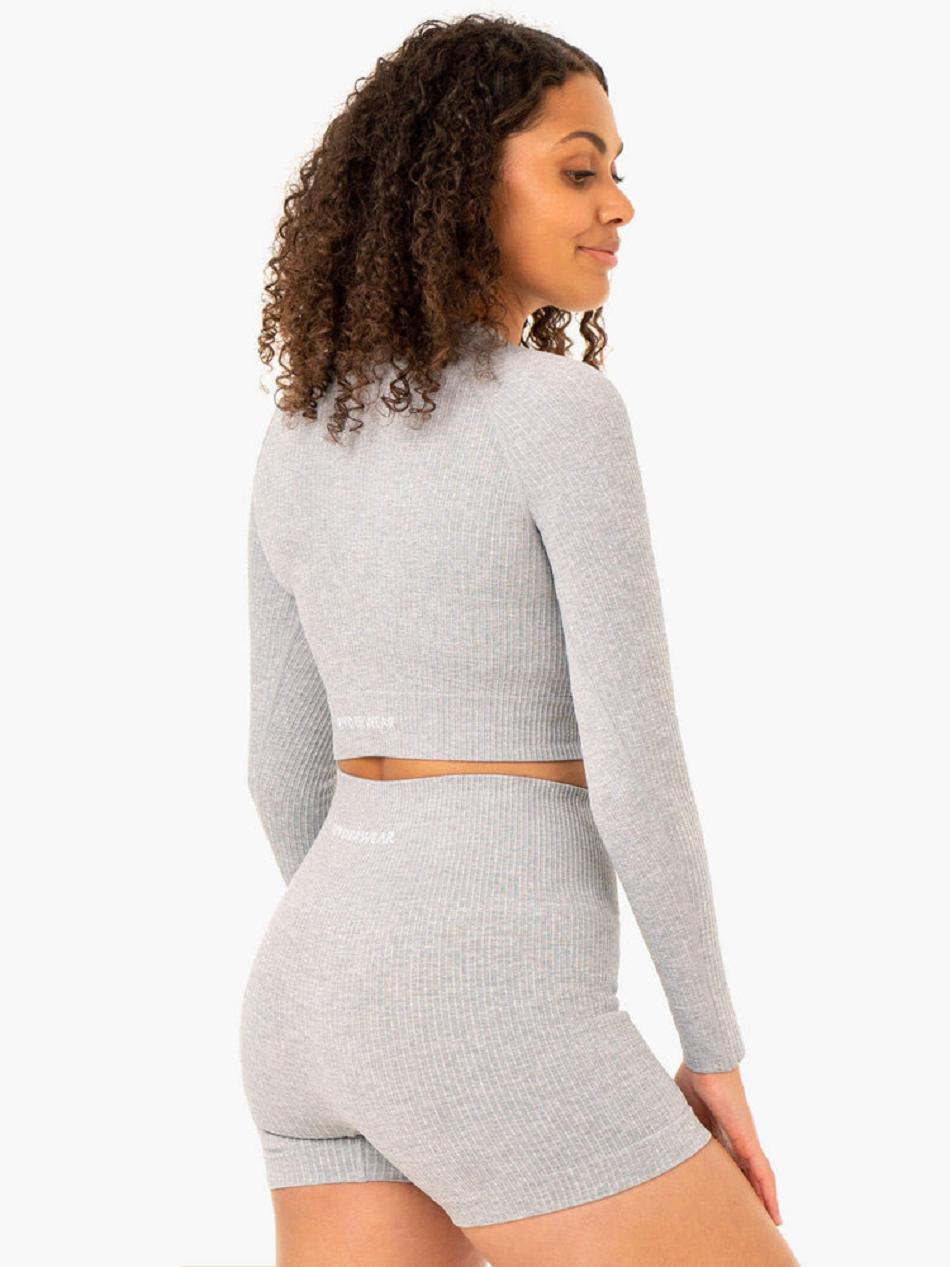 Grey Women's Ryderwear Rib Seamless Long Sleeve Top Top | 134G93867