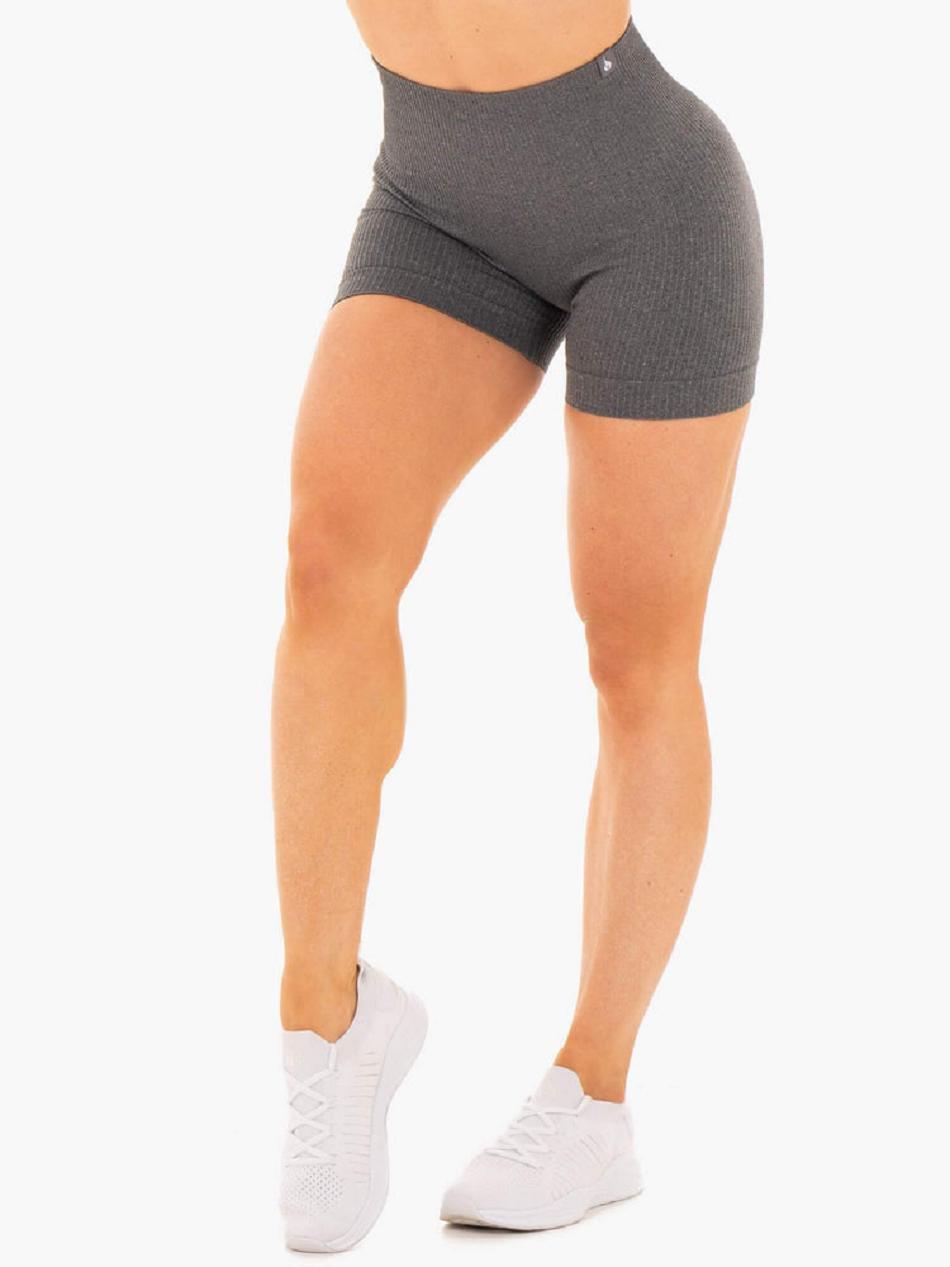 Grey Women\'s Ryderwear Rib Seamless Shorts | 48FE70928