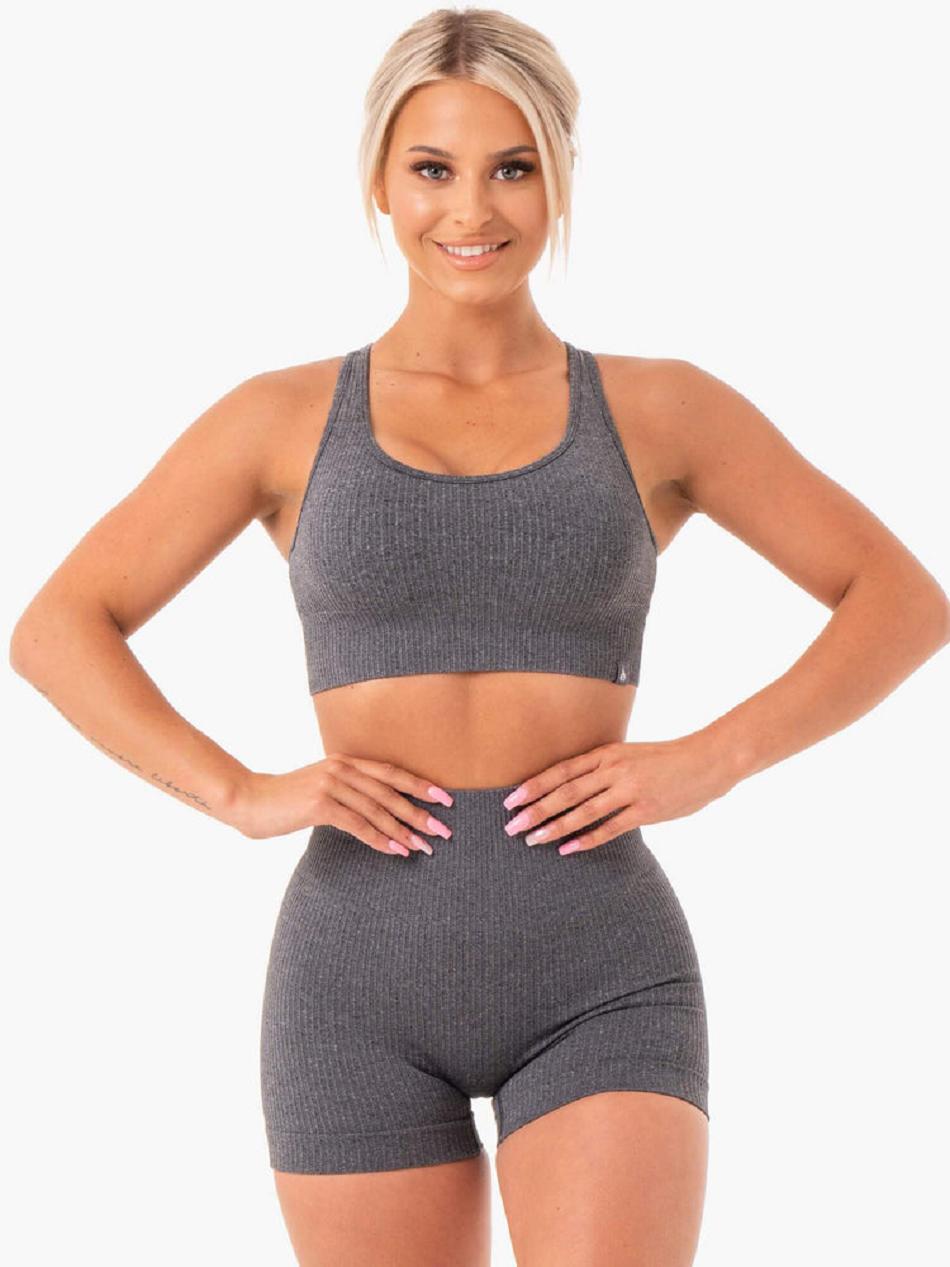 Grey Women's Ryderwear Rib Seamless Sports Bras | 58SB97538