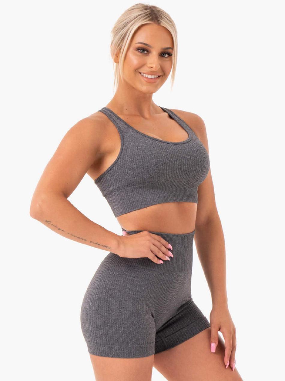 Grey Women's Ryderwear Rib Seamless Sports Bras | 58SB97538