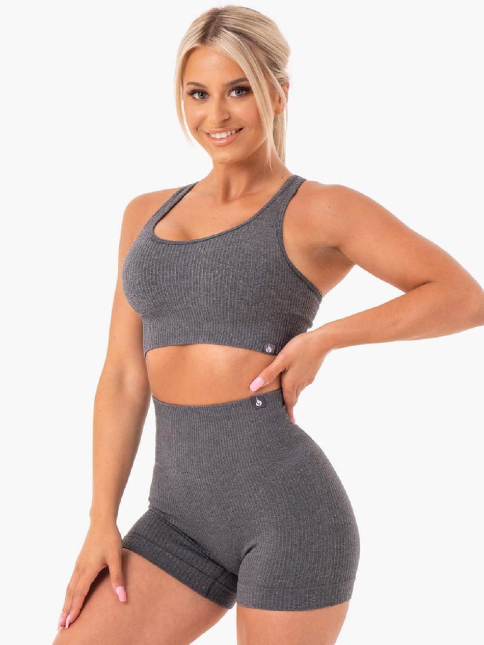 Grey Women\'s Ryderwear Rib Seamless Sports Bras | 58SB97538