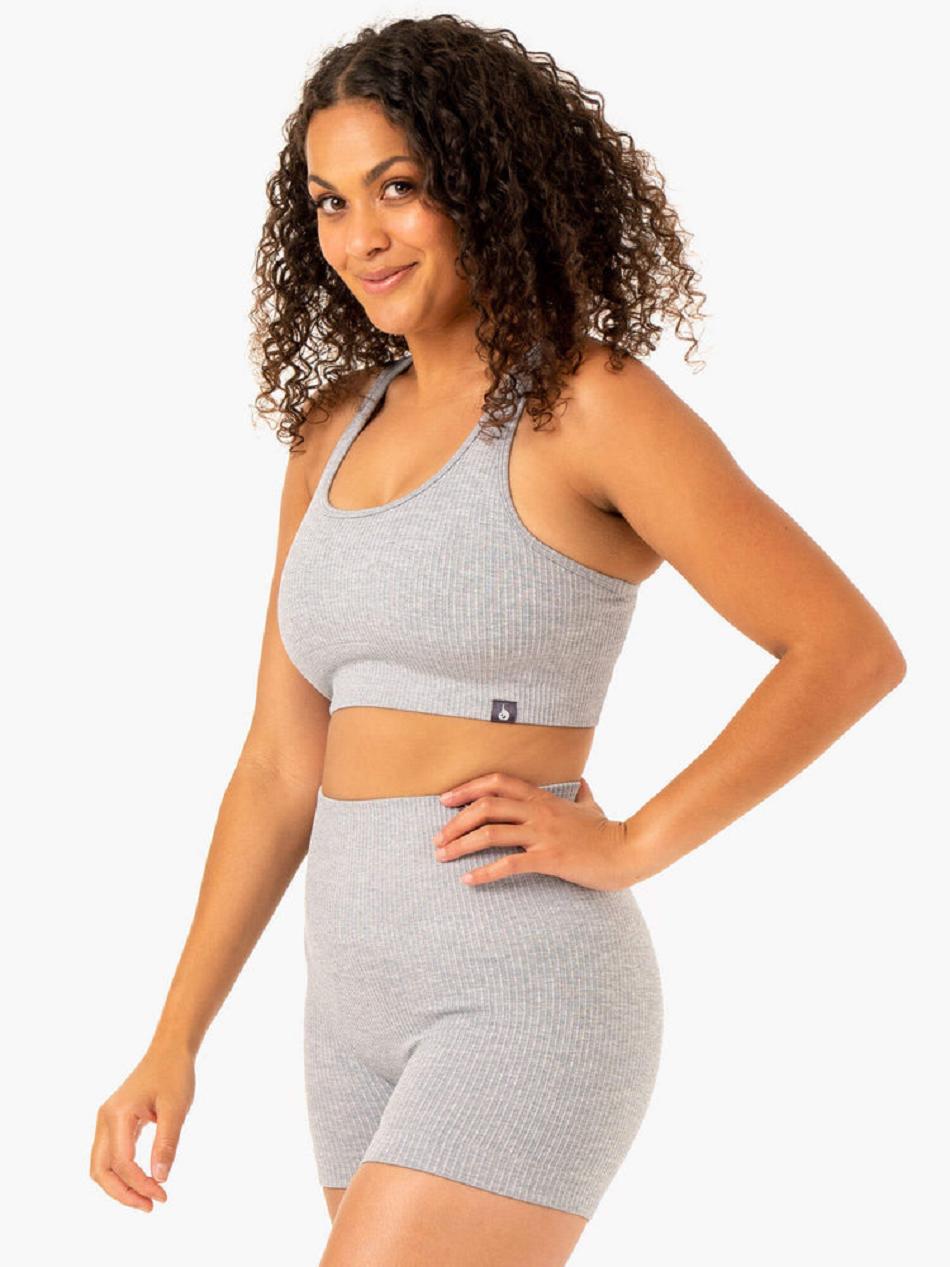 Grey Women's Ryderwear Rib Seamless Sports Bras | HY5657486