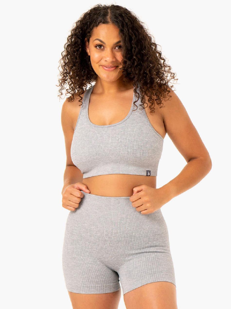 Grey Women\'s Ryderwear Rib Sports Bra Seamless | 48ES94768