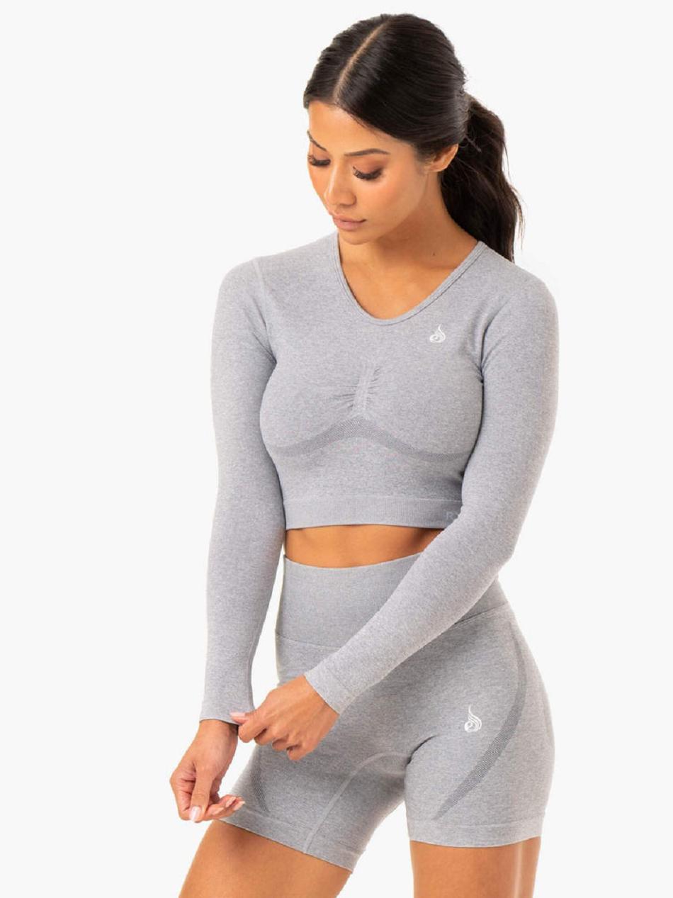 Grey Women's Ryderwear Sculpt Long Sleeve Top Seamless | 65Y5050412