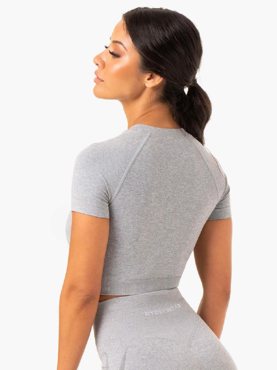 Grey Women's Ryderwear Sculpt Seamless T-Shirt Top | 154F14890