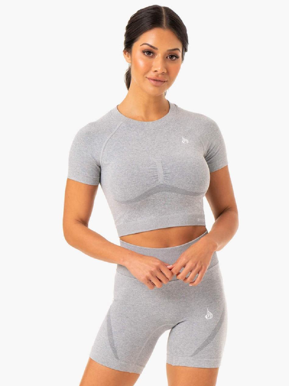 Grey Women's Ryderwear Sculpt Seamless T-Shirt Top | 154F14890