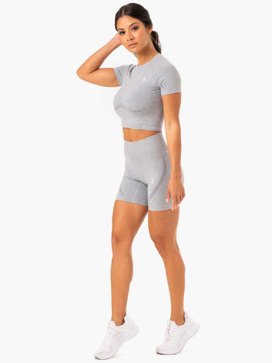 Grey Women's Ryderwear Sculpt Seamless T-Shirt Top | 154F14890