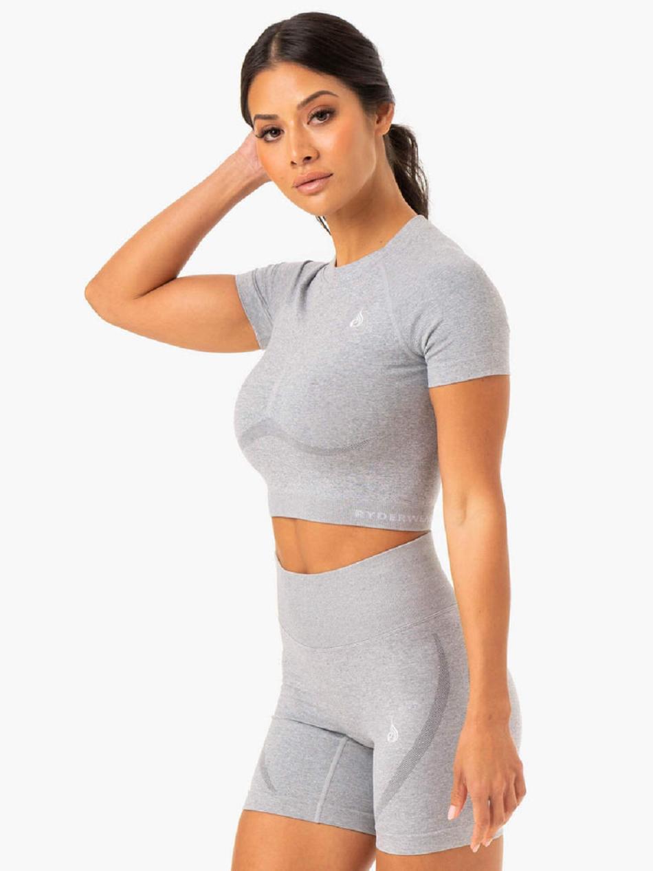 Grey Women\'s Ryderwear Sculpt Seamless T-shirt | 69RC93414