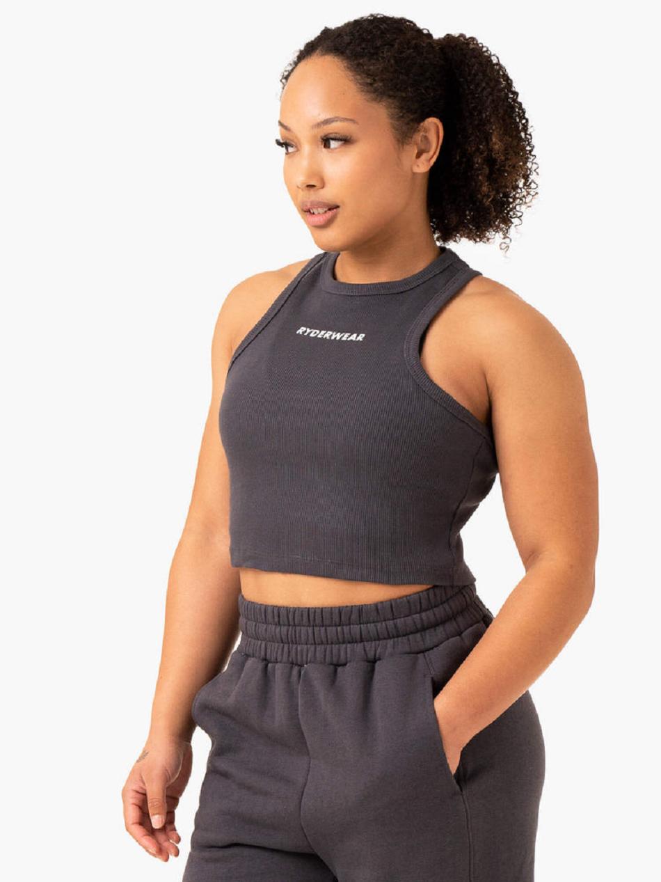 Grey Women's Ryderwear Sideline Rib Crop Tank Trackset | 637Y32617