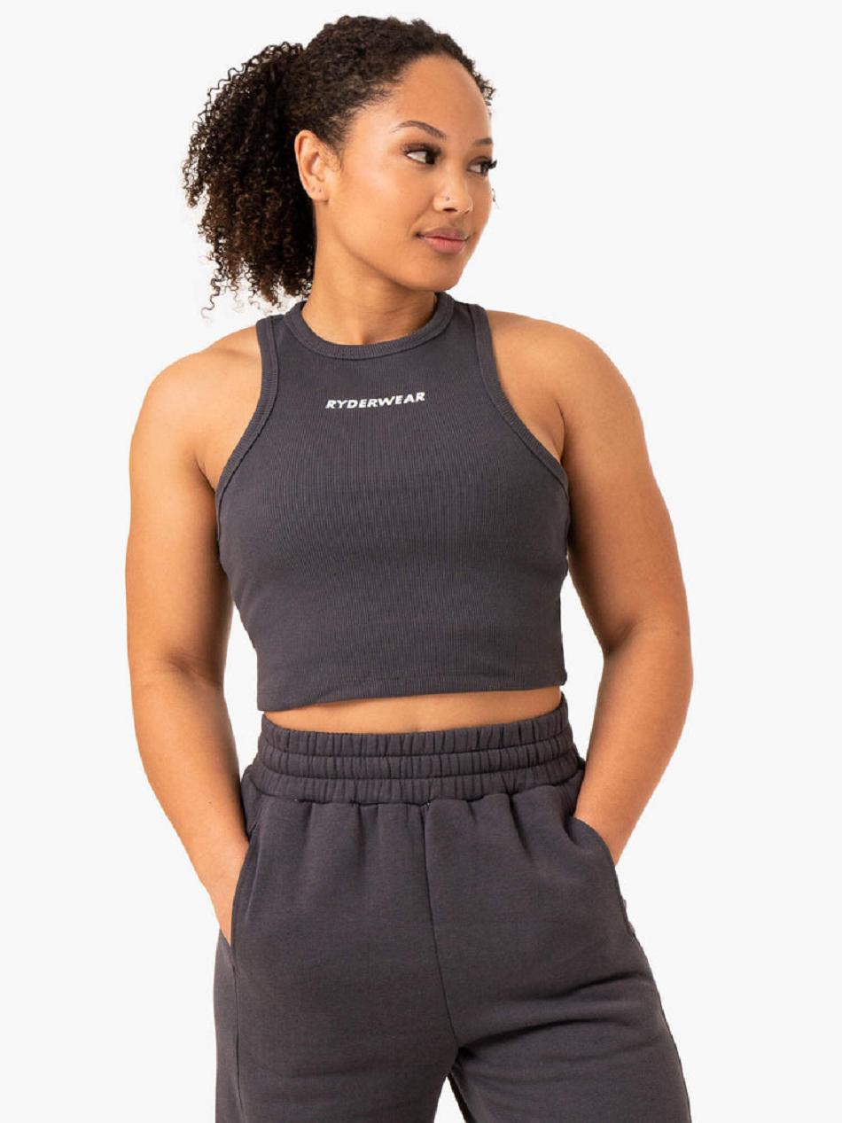 Grey Women\'s Ryderwear Sideline Rib Crop Tank Trackset | 637Y32617