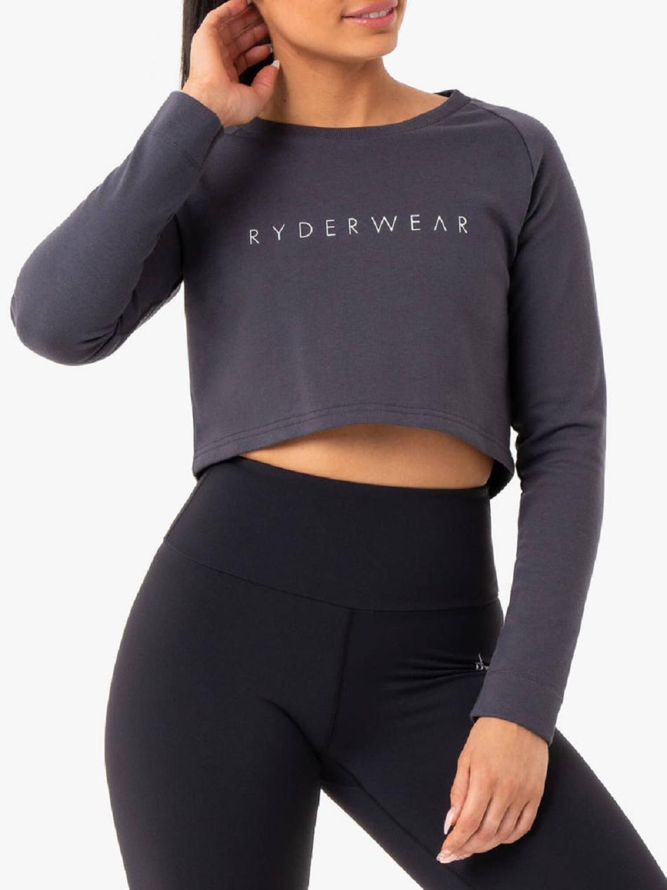 Grey Women's Ryderwear Staples Cropped Sweater Top | G5B36540