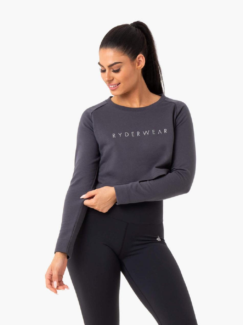 Grey Women's Ryderwear Staples Cropped Sweater Top | G5B36540