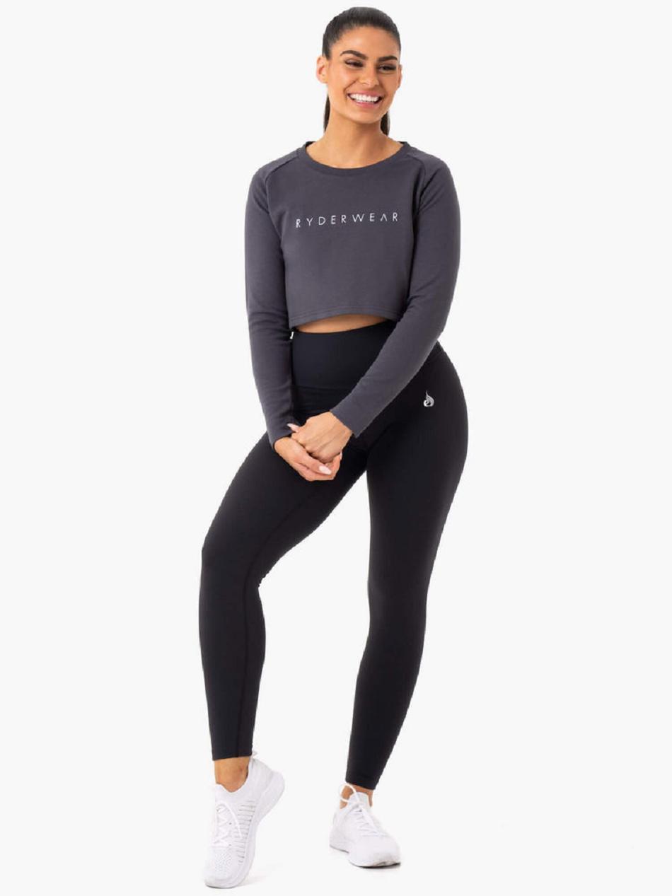 Grey Women's Ryderwear Staples Cropped Sweater Top | G5B36540