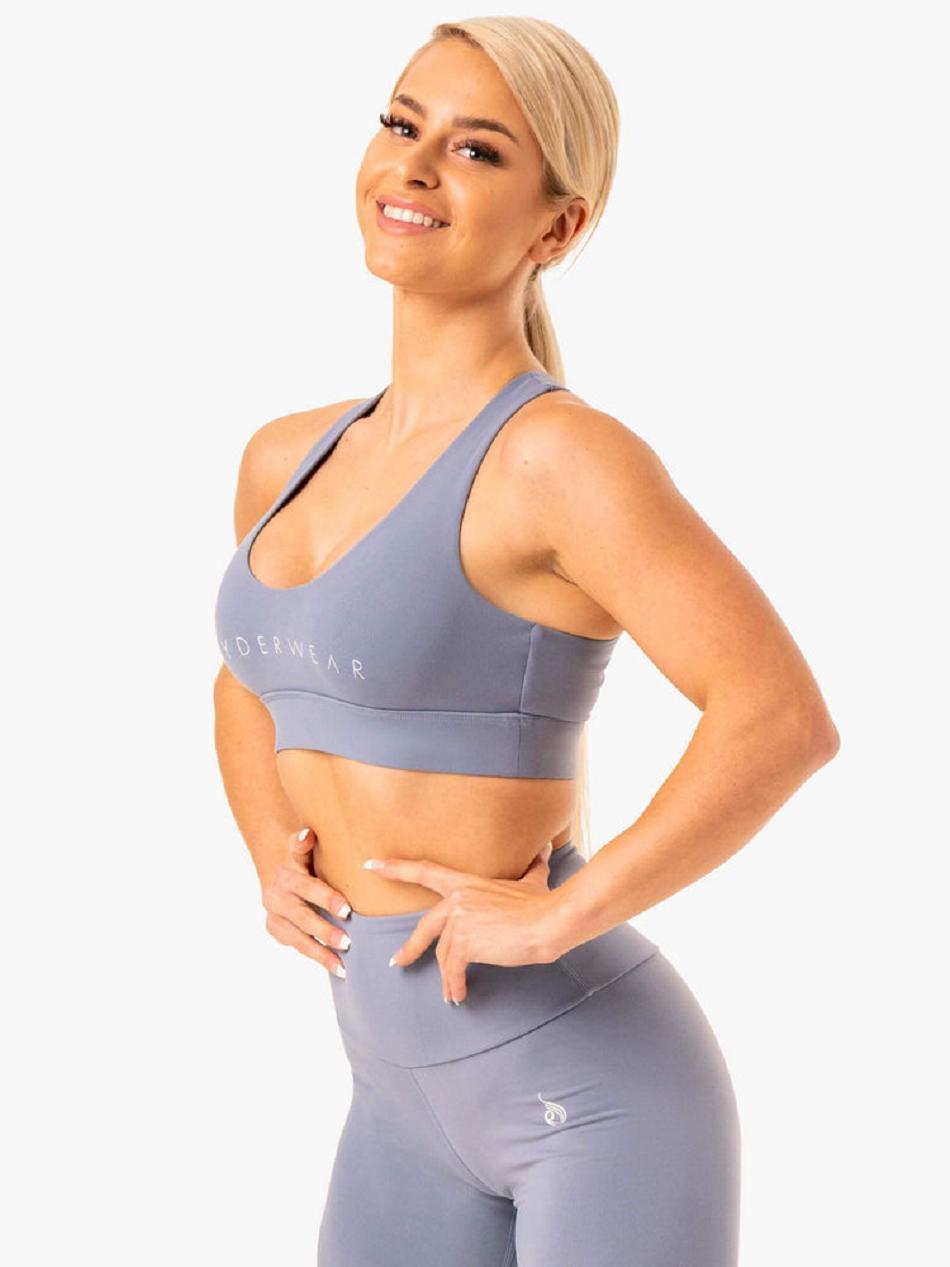 Grey Women's Ryderwear Staples Cross Over Sports Bras | 128DF71365