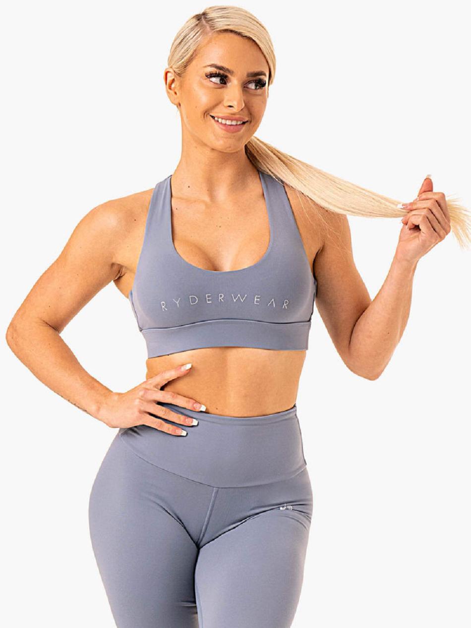 Grey Women\'s Ryderwear Staples Cross Over Sports Bras | 128DF71365