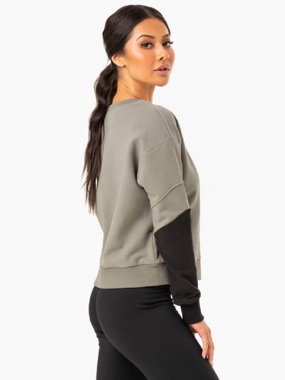 Khaki / Black Women's Ryderwear Hybrid Pullover Jumper Top | DF6382214