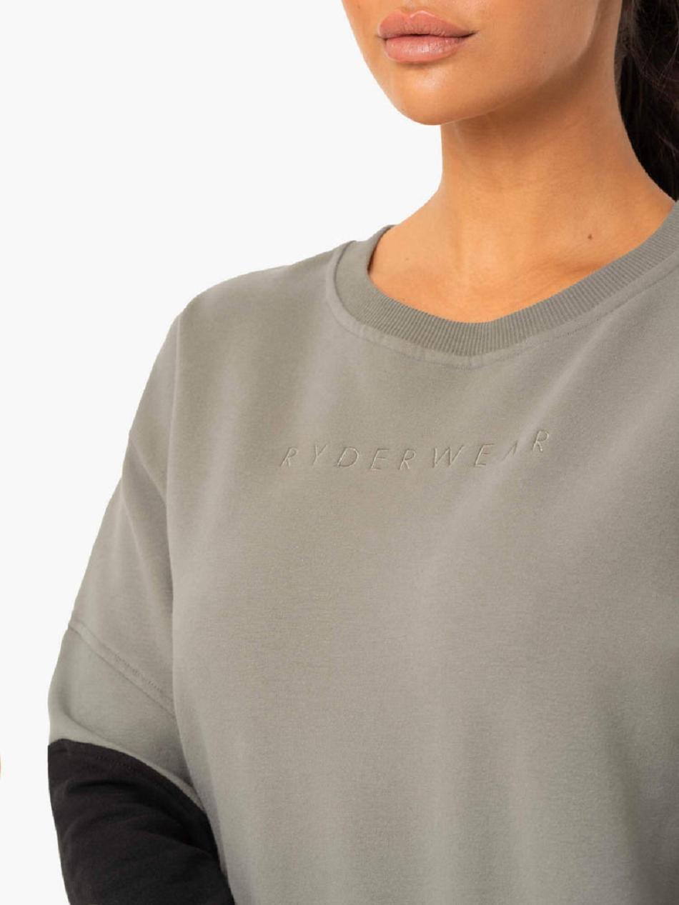 Khaki / Black Women's Ryderwear Hybrid Pullover Jumper Top | DF6382214