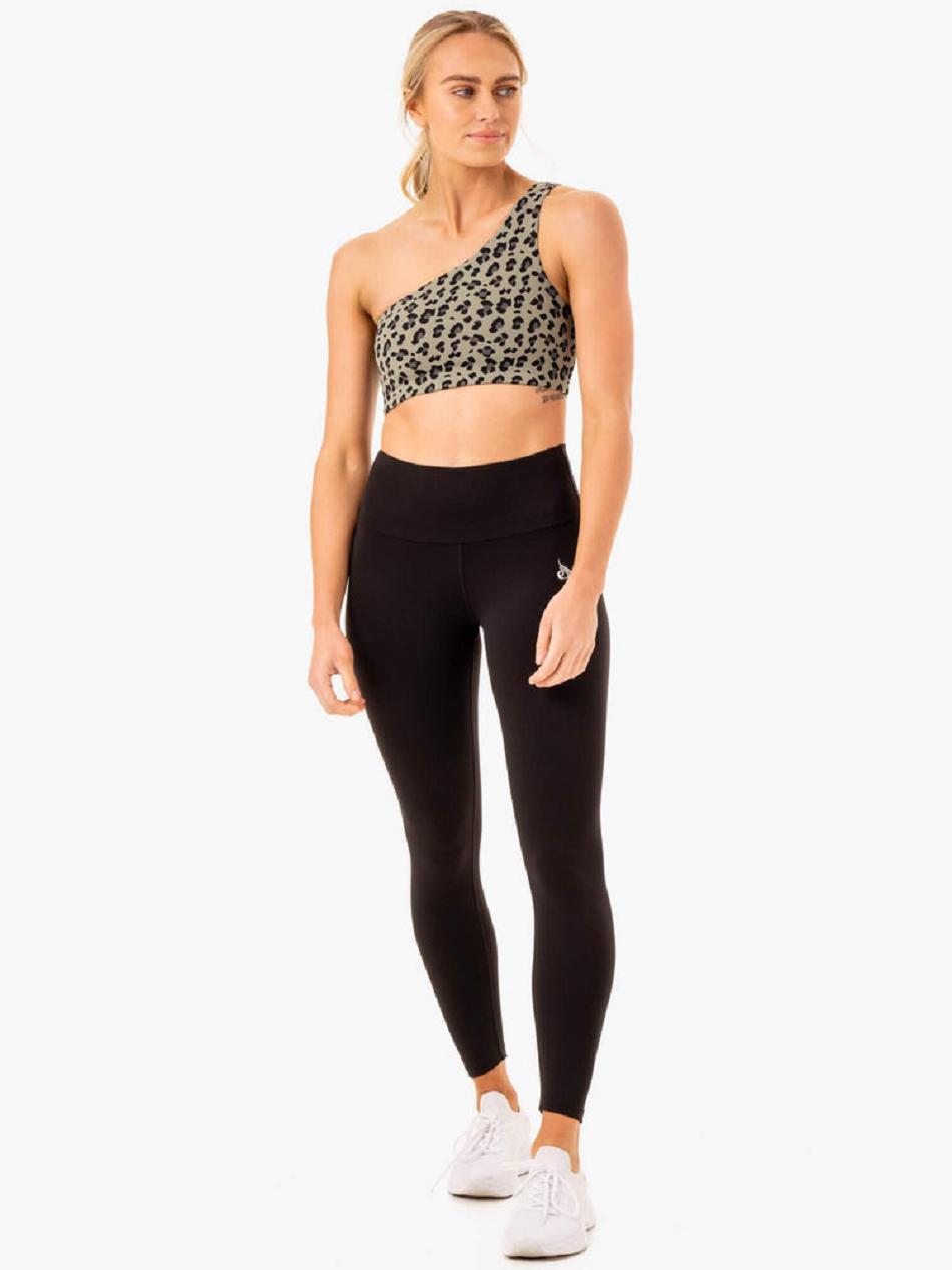 Khaki / Leopard Women's Ryderwear Adapt One Shoulder Sports Bras | FG5451604