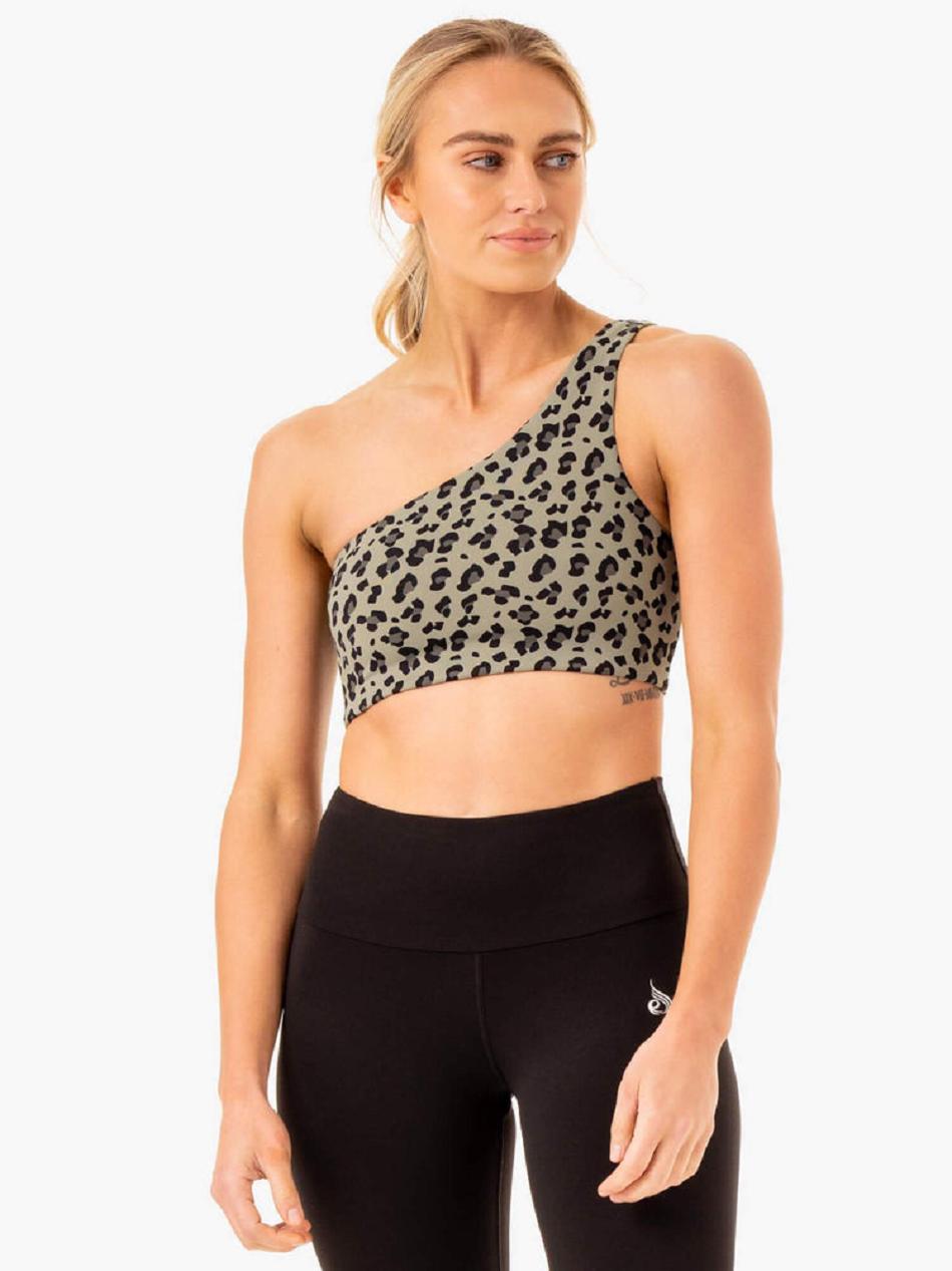 Khaki / Leopard Women\'s Ryderwear Adapt One Shoulder Sports Bras | FG5451604