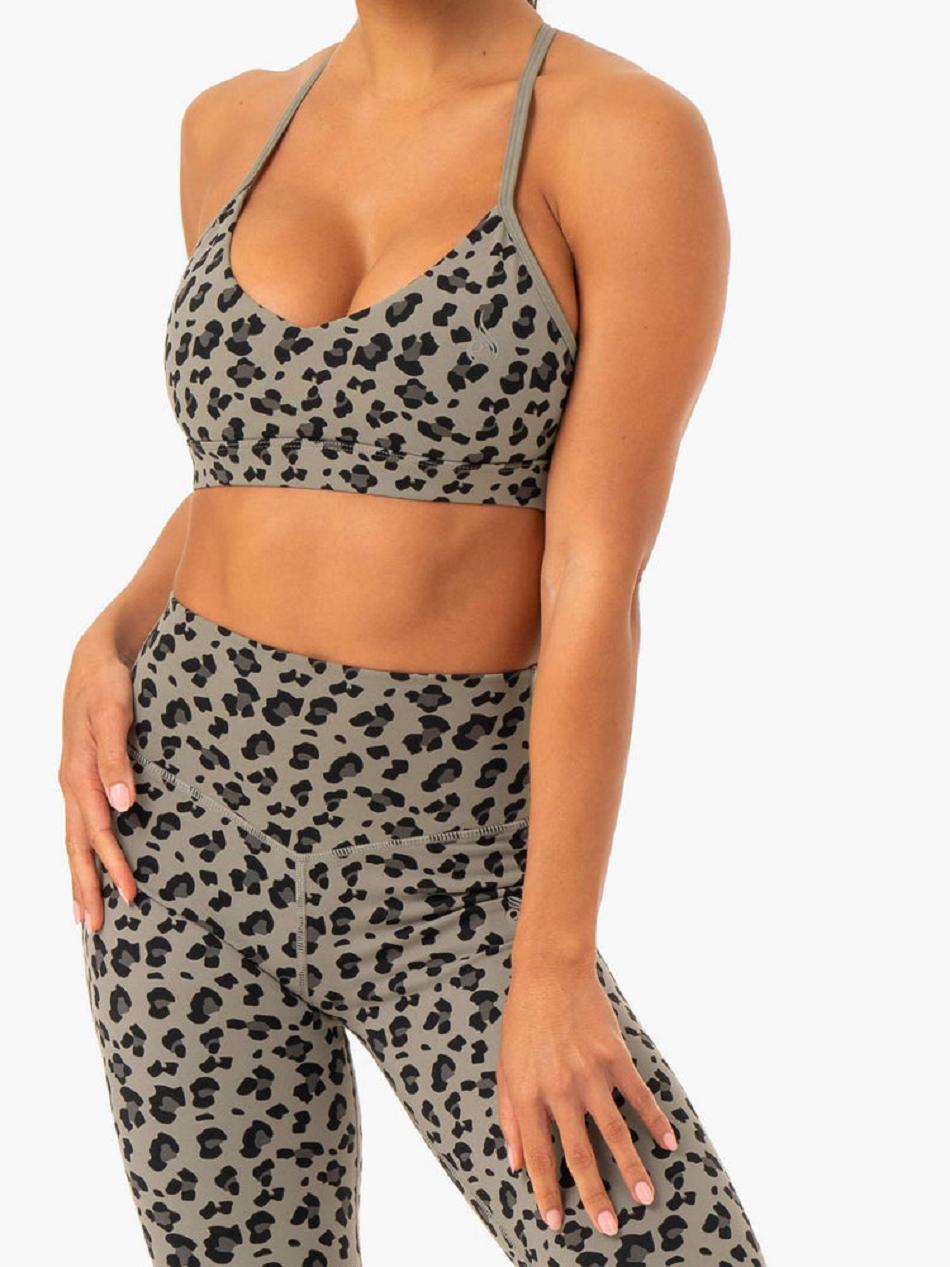 Khaki / Leopard Women's Ryderwear Hybrid Sports Bras | DF5542901