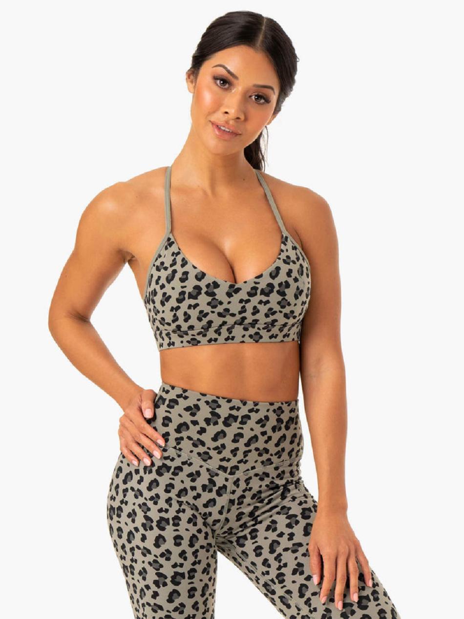 Khaki / Leopard Women\'s Ryderwear Hybrid Sports Bras | DF5542901