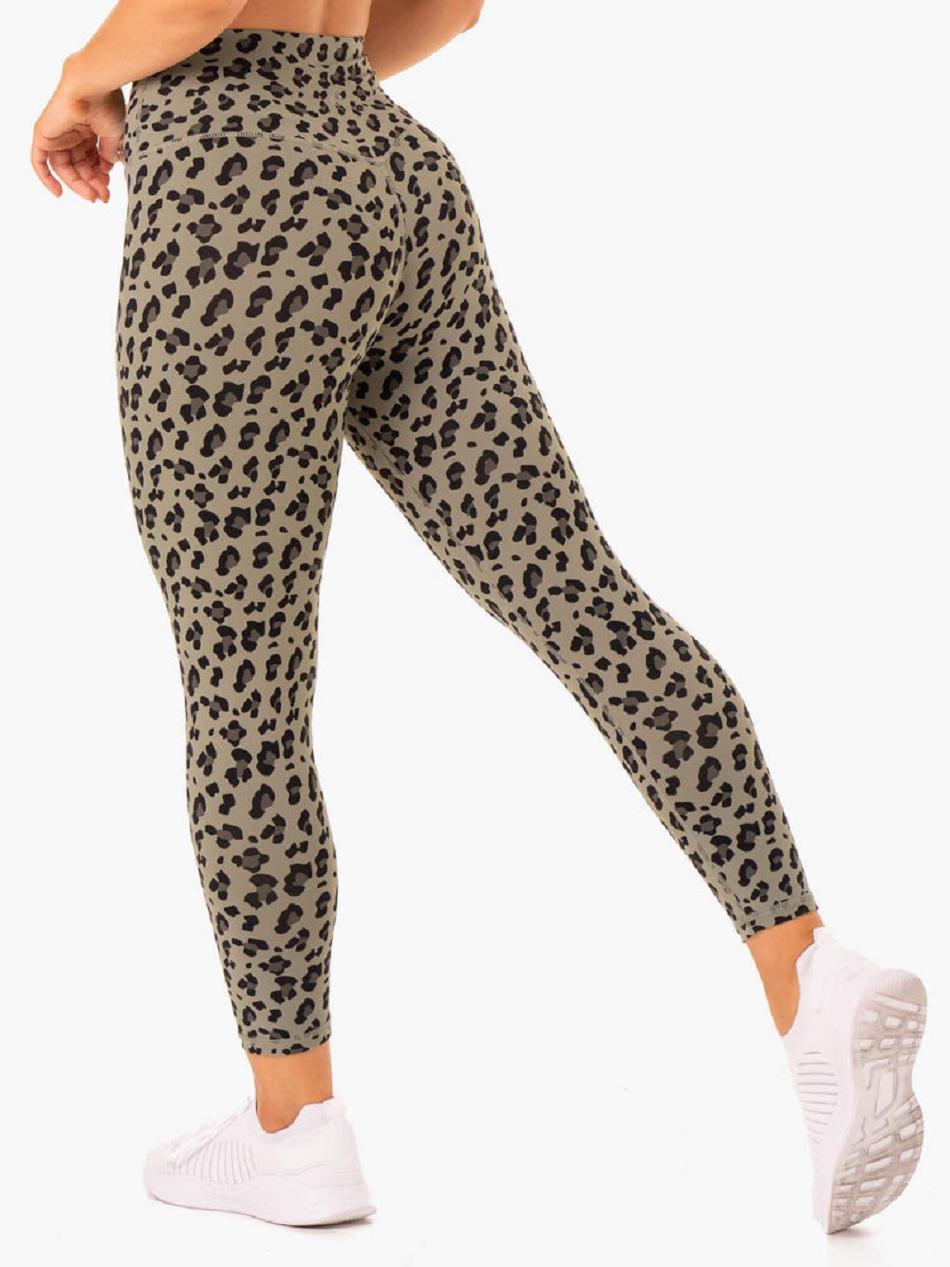 Khaki / Leopard Women's Ryderwear Hybrid Full Length Leggings | FG4022375