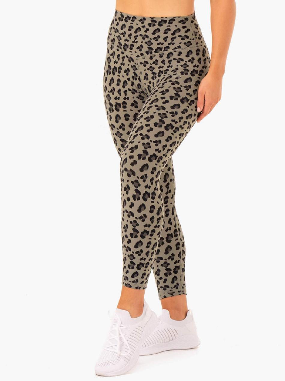 Khaki / Leopard Women's Ryderwear Hybrid Full Length Leggings | FG4022375