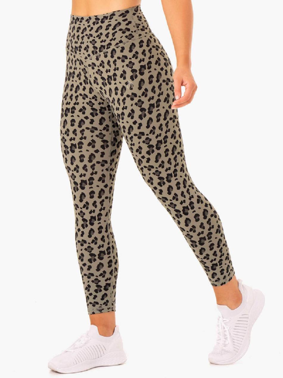 Khaki / Leopard Women's Ryderwear Hybrid Full Length Leggings | FG4022375