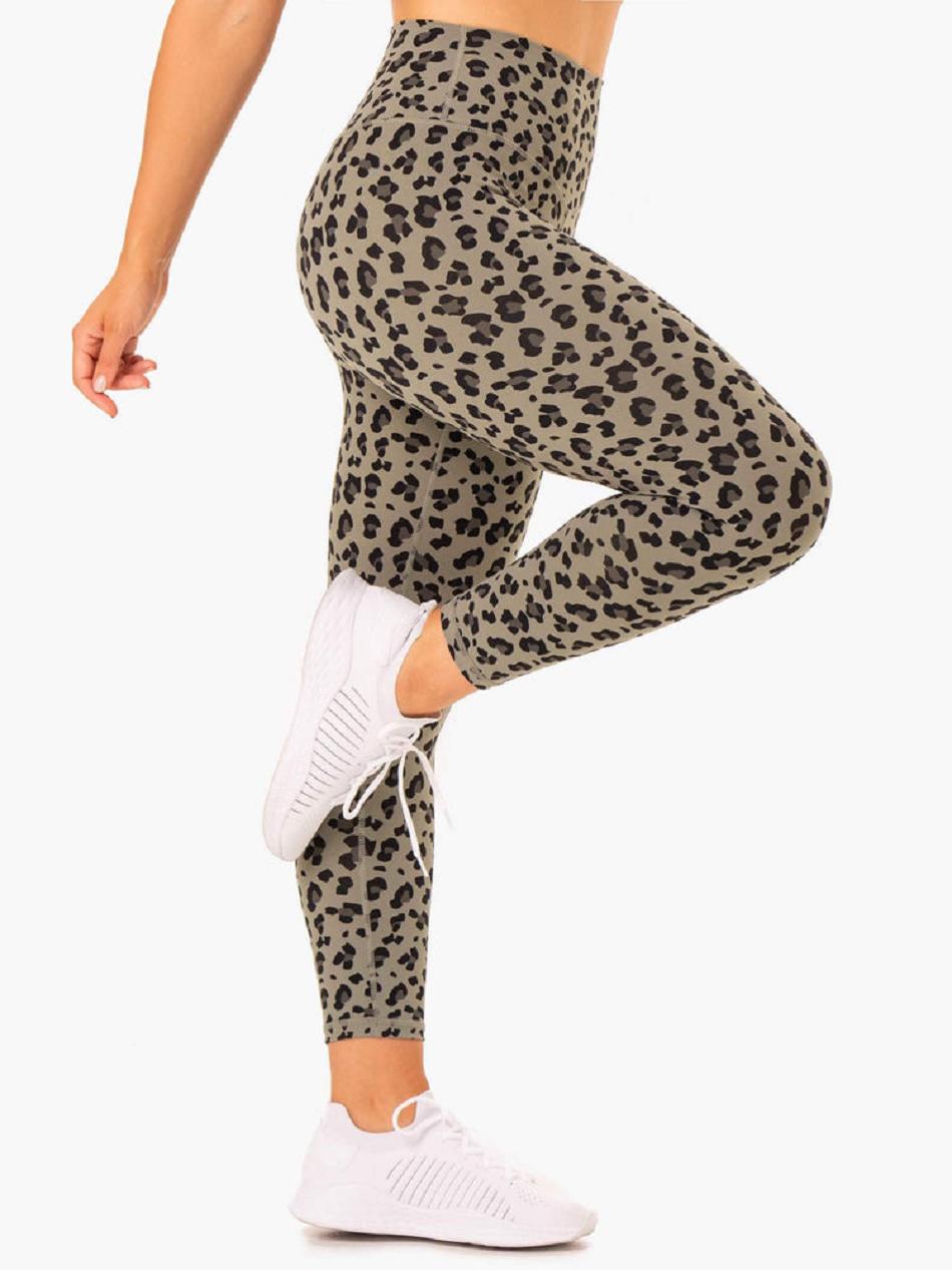 Khaki / Leopard Women's Ryderwear Hybrid Full Length Leggings | FG4022375