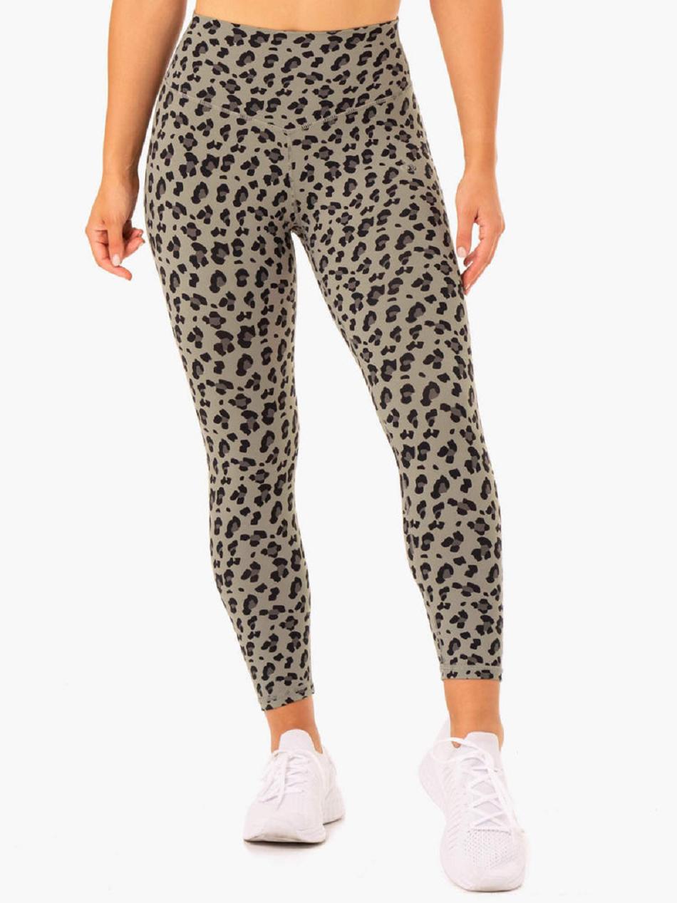 Khaki / Leopard Women\'s Ryderwear Hybrid Full Length Leggings | FG4022375