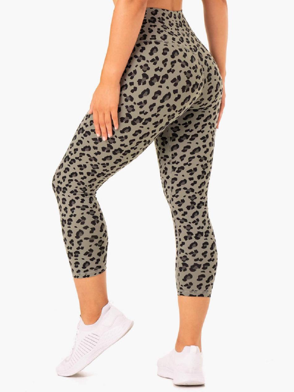 Khaki / Leopard Women's Ryderwear Hybrid 7/8 Leggings | NG3821396