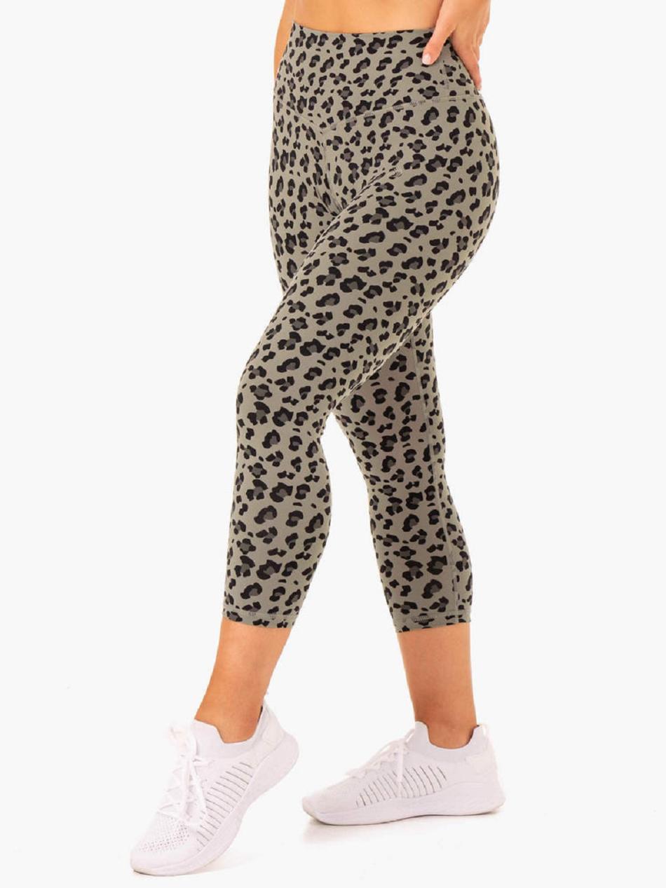 Khaki / Leopard Women's Ryderwear Hybrid 7/8 Leggings | NG3821396