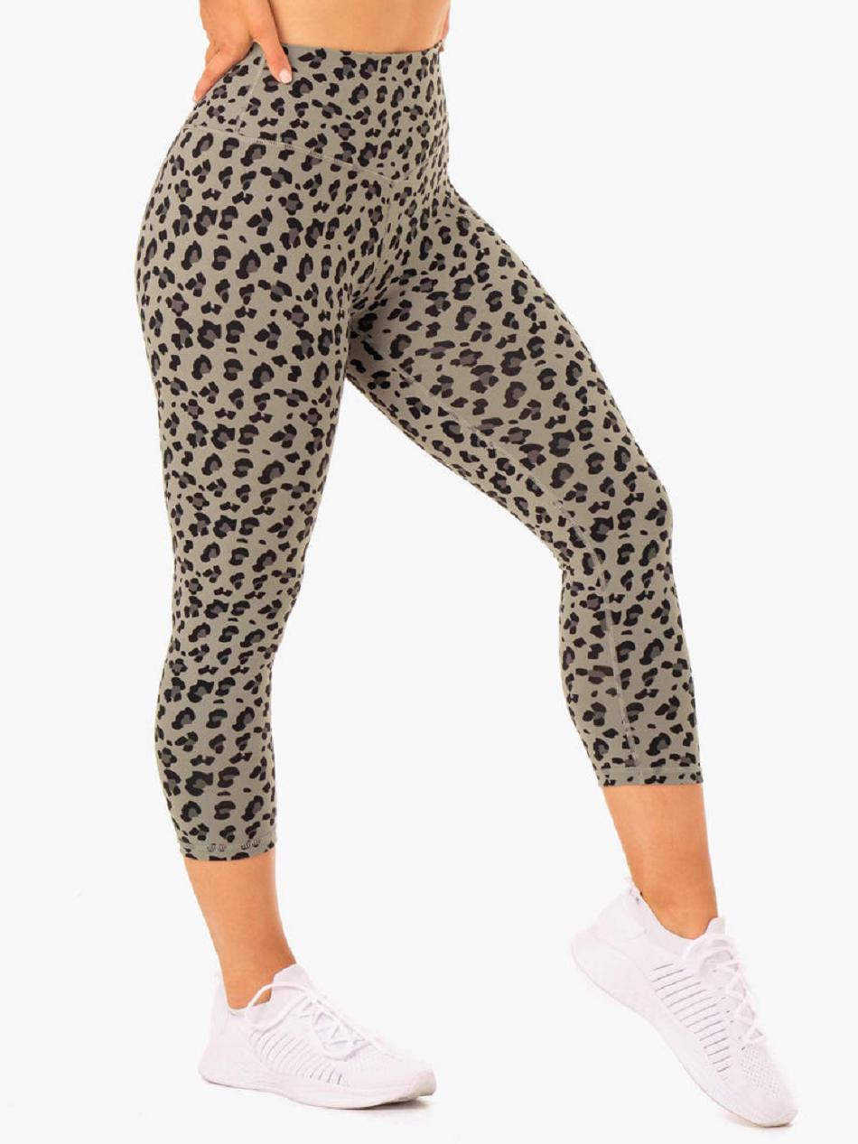 Khaki / Leopard Women's Ryderwear Hybrid 7/8 Leggings | NG3821396