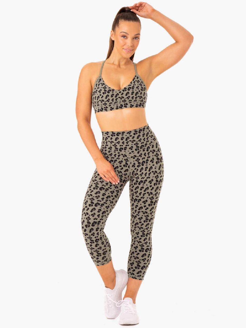 Khaki / Leopard Women's Ryderwear Hybrid 7/8 Leggings | NG3821396