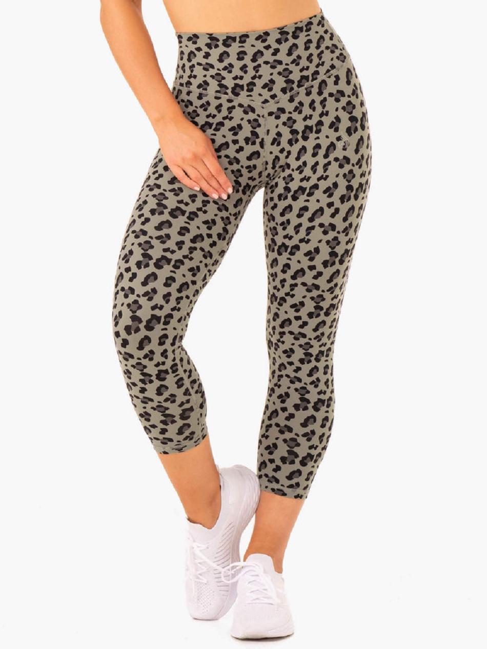 Khaki / Leopard Women\'s Ryderwear Hybrid 7/8 Leggings | NG3821396