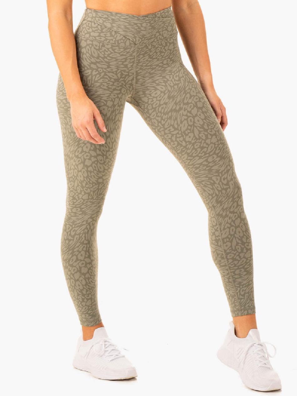 Khaki / Leopard Women's Ryderwear Rotation High Waisted Scrunch Leggings | 6Y4219169