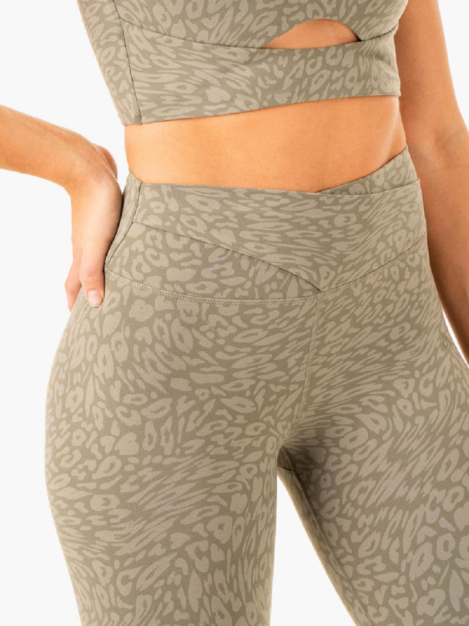 Khaki / Leopard Women's Ryderwear Rotation High Waisted Scrunch Leggings | 6Y4219169