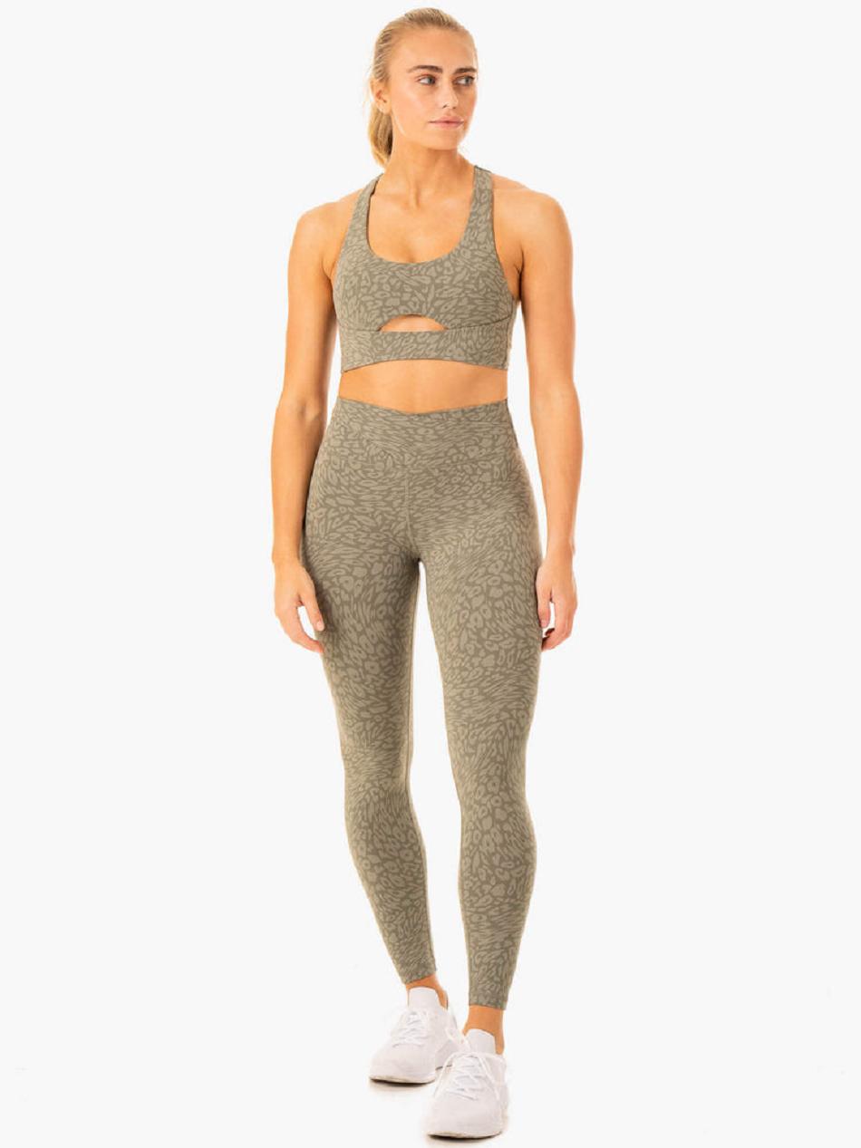 Khaki / Leopard Women's Ryderwear Rotation High Waisted Scrunch Leggings | 6Y4219169